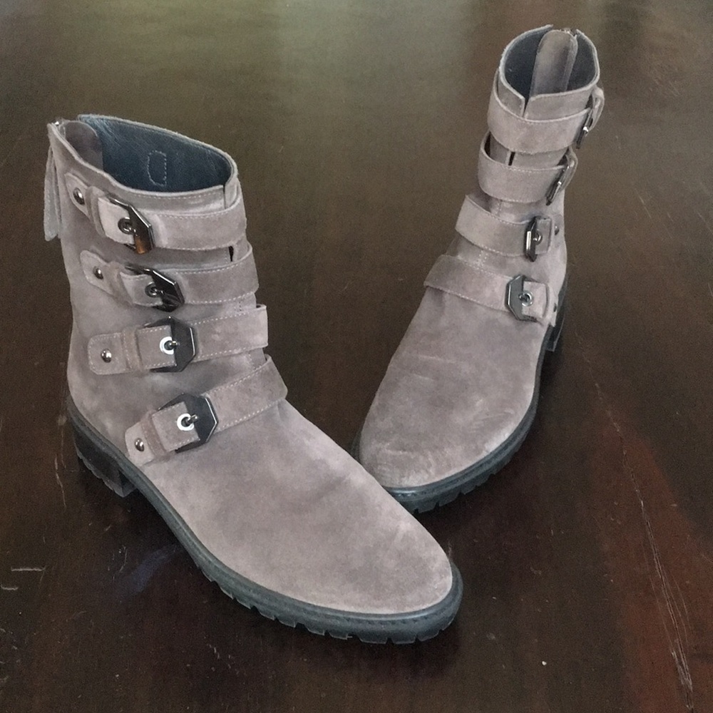 Stuart Weitzman Jitterbug Buckled Suede Boots - image 1